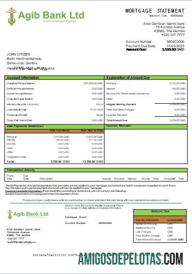 Gâmbia Árabe Gâmbia Banco Islâmico Declaração de Hipoteca Scr modelo